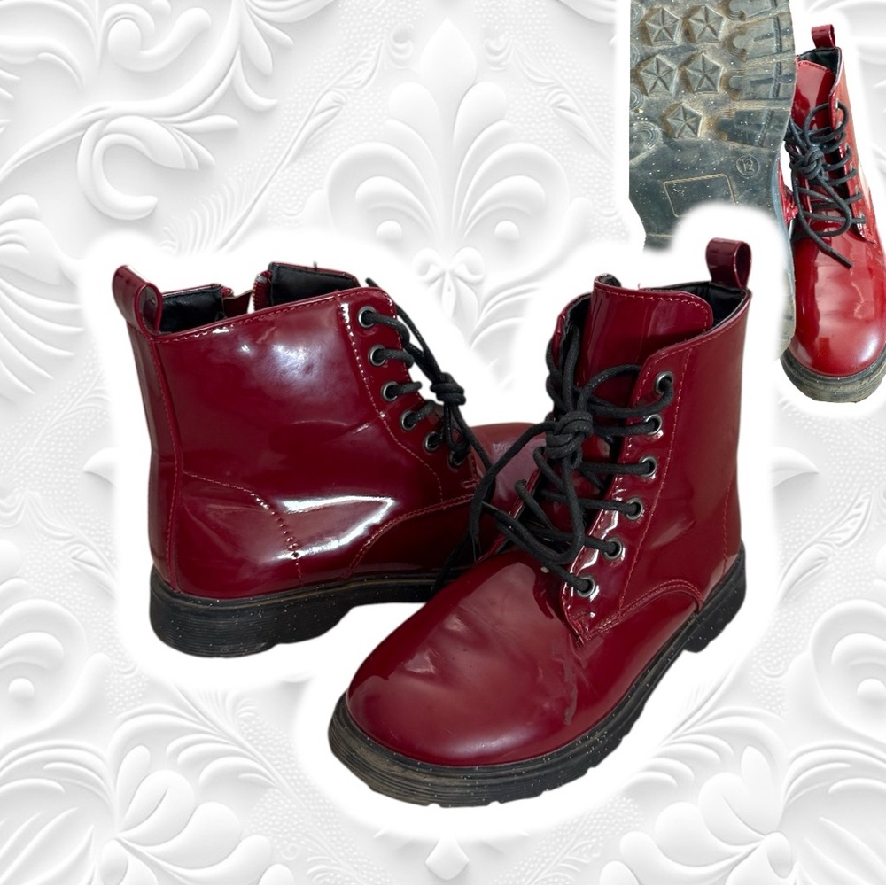 Shiny Red Lace-Up Boots